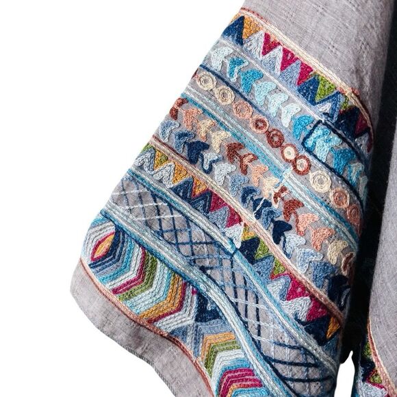 Boho Embroidered boat neck poncho top one size multicolor 25” x 54” - Picture 2 of 11